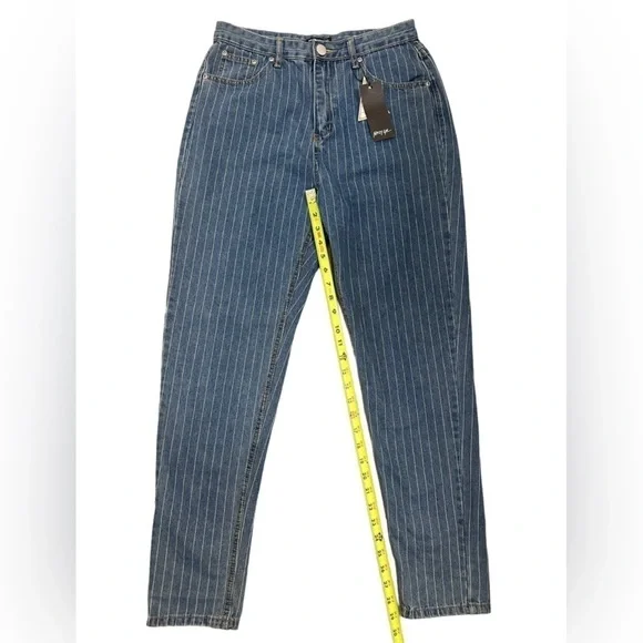 Nasty Gal High Waisted Denim Striped Mom Jeans Size 6 - Picture 13 of 16